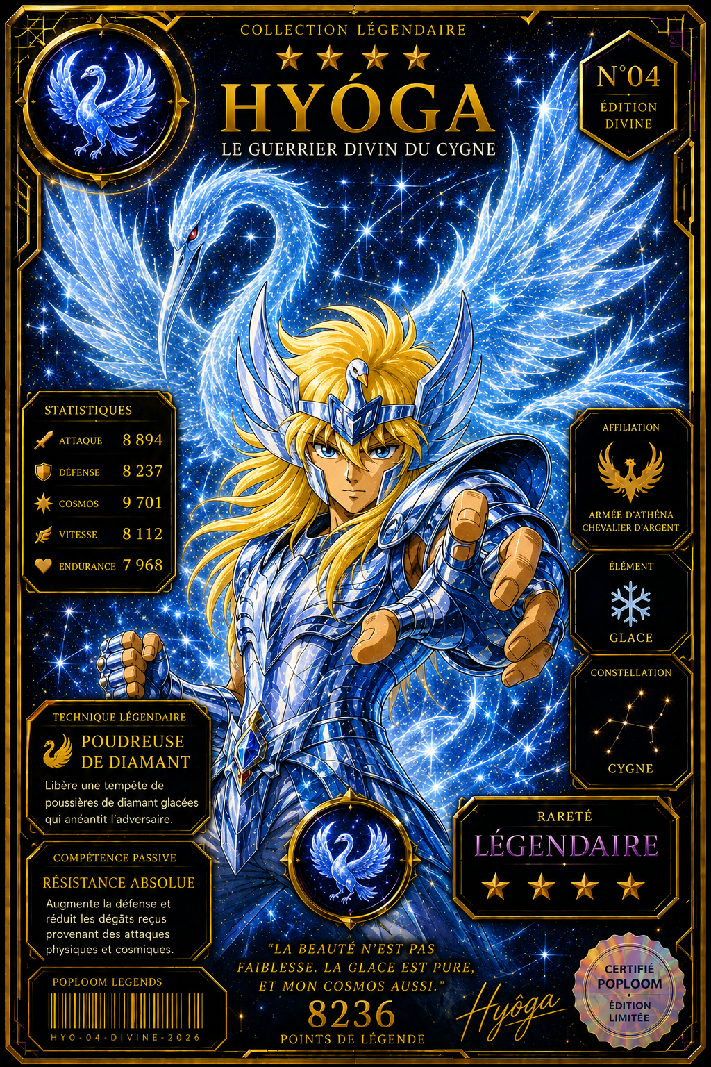 Hyôga du Cygne – Carte Légendaire Saint Seiya | Édition Divine Premium