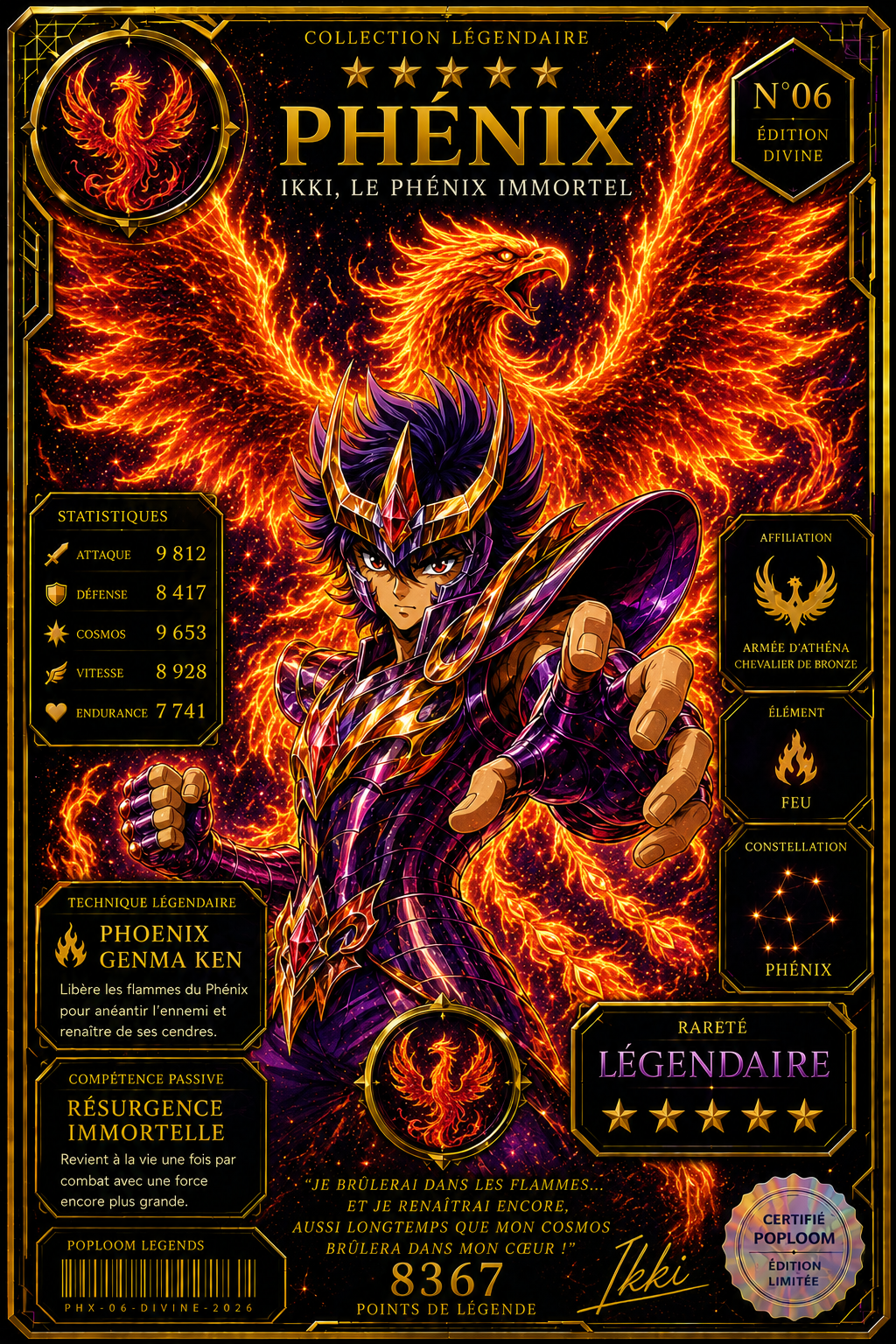 Ikki du Phénix – Carte Légendaire Saint Seiya | Édition Divine Premium