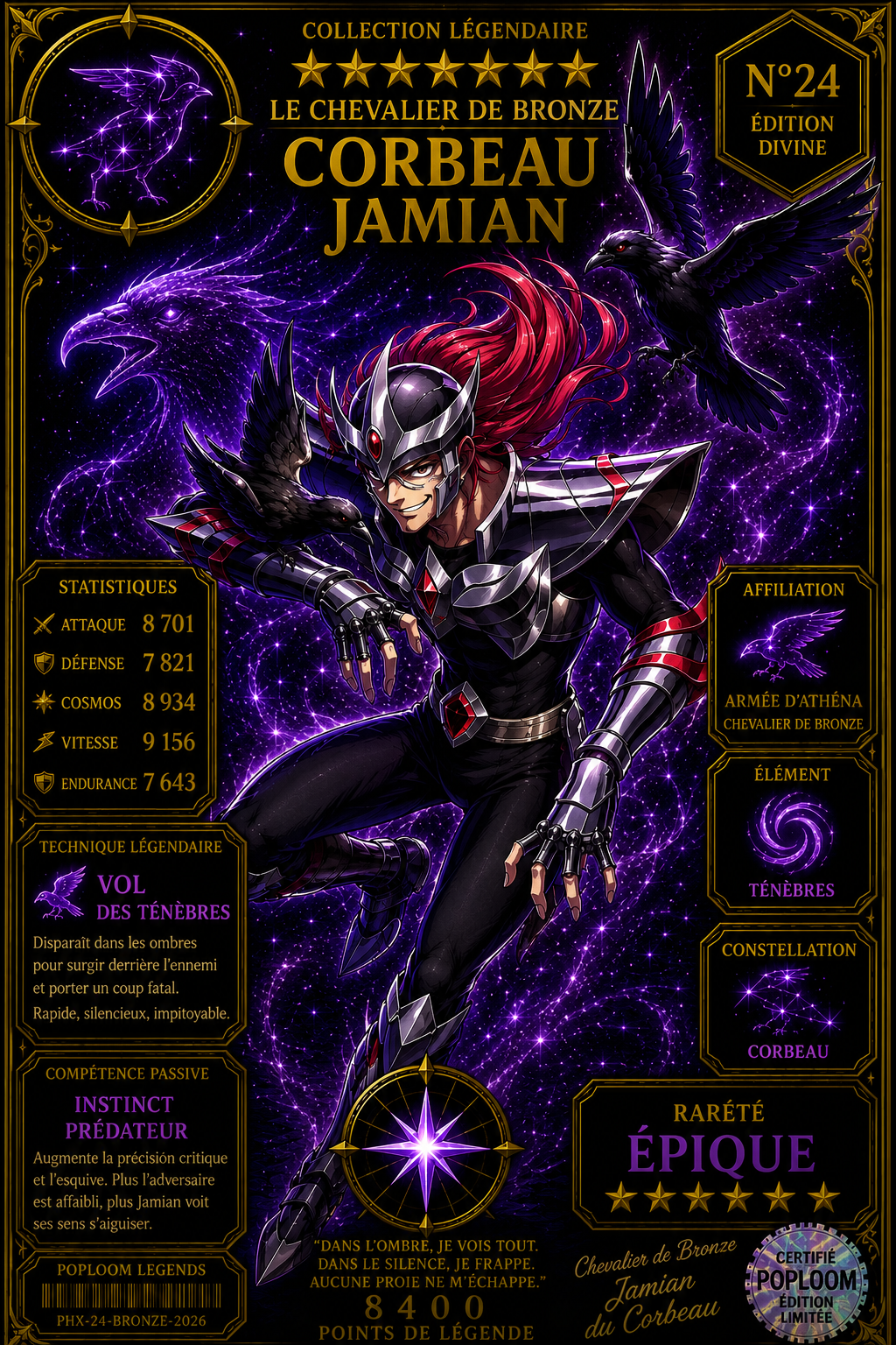Jamian du Corbeau – Carte Épique Saint Seiya Édition Divine Premium