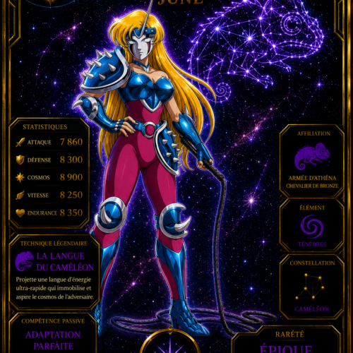 June du Caméléon – Carte Épique Saint Seiya | Édition Divine Premium