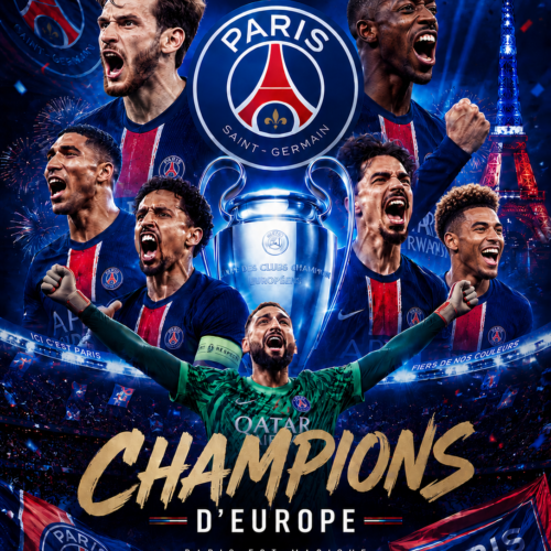 Tableau Métal PSG Champions d'Europe 2025 – Première Étoile