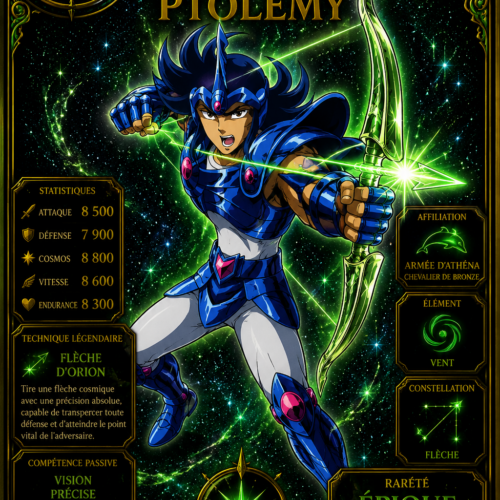 Ptolémy de la Flèche – Carte Épique Saint Seiya | Édition Divine Premium