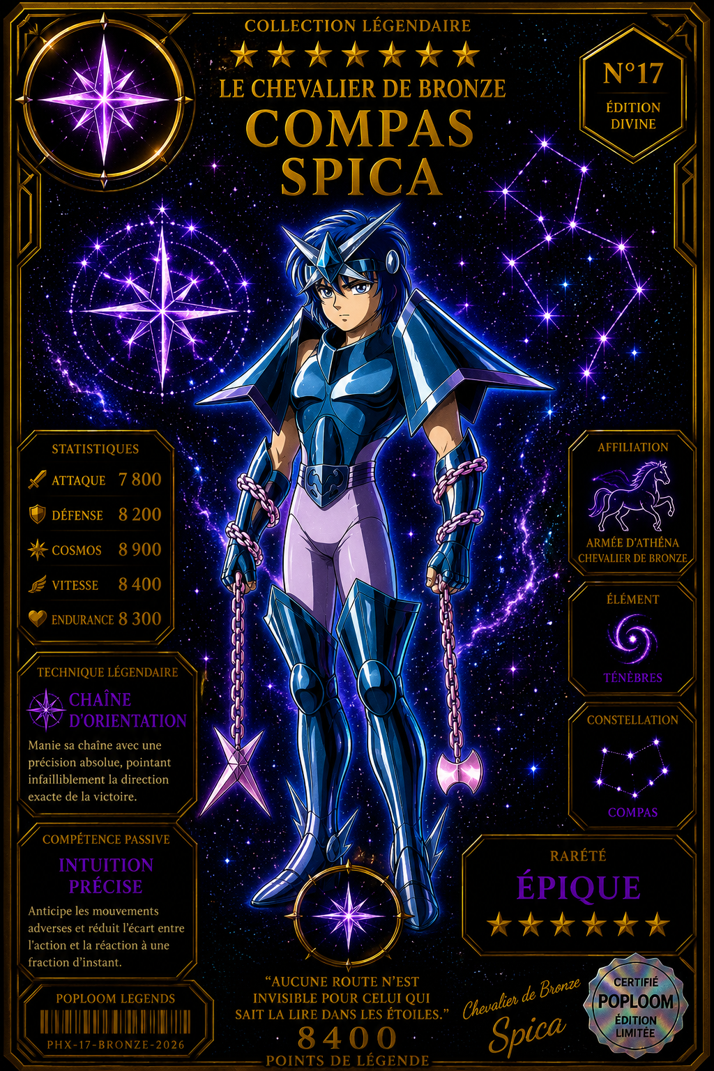 Spica du Compas – Carte Épique Saint Seiya | Édition Divine Premium