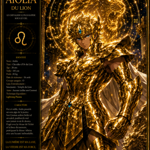 Tableau Métal Premium Aiolia du Lion – Chevalier d'Or Saint Seiya Les Chevaliers du Zodiaque