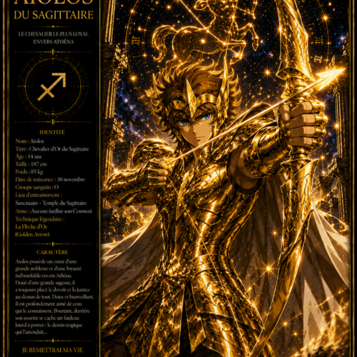 Tableau Métal Premium Aiolos du Sagittaire – Chevalier d'Or Saint Seiya Les Chevaliers du Zodiaque