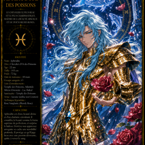 Tableau Métal Premium Aphrodite des Poissons – Chevalier d'Or Saint Seiya Les Chevaliers du Zodiaque
