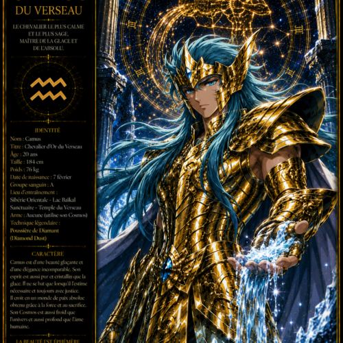 Tableau Métal Premium Camus du Verseau – Chevalier d'Or Saint Seiya Les Chevaliers du Zodiaque