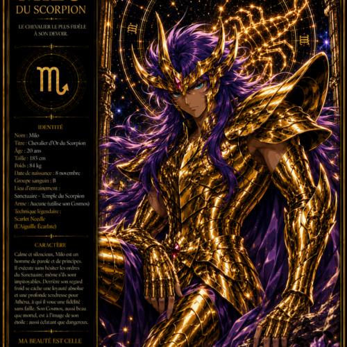 Tableau Métal Premium Milo du Scorpion – Chevalier d'Or Saint Seiya Les Chevaliers du Zodiaque