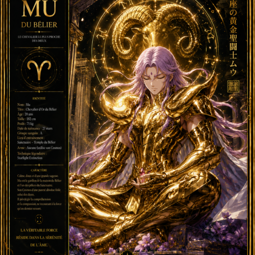 Tableau Métal Premium Mu du Bélier – Chevalier d'Or Saint Seiya Les Chevaliers du Zodiaque