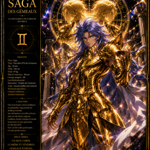 Tableau Métal Premium Saga des Gémeaux – Chevalier d'Or Saint Seiya Les Chevaliers du Zodiaque