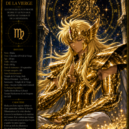 Tableau Métal Premium Shaka de la Vierge – Chevalier d'Or Saint Seiya Les Chevaliers du Zodiaque