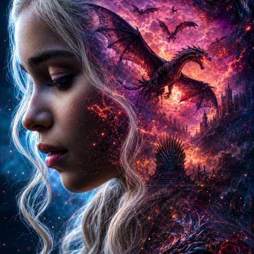Tableau Métal Game of Thrones™ – Daenerys Targaryen et ses Dragons