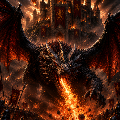 Tableau Métal Game of Thrones™ – Le Dragon Targaryen et Port-Réal en Flammes
