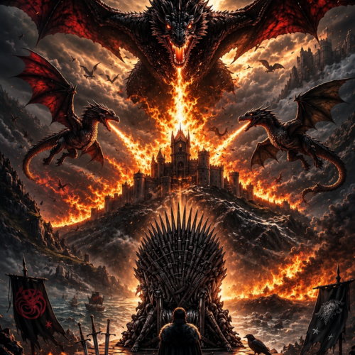 Tableau Métal Game of Thrones™ – Le Trône de Fer et les Dragons Targaryen