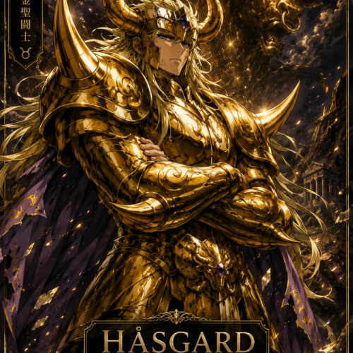 Tableau Métal Hâsgard du Taureau – Saint Seiya The Lost Canvas Chevalier d'Or du Taureau Poploom