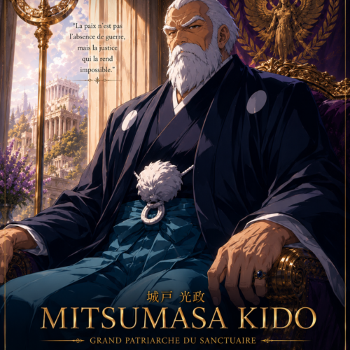 Tableau Métal Premium Mitsumasa Kido – Le Grand Patriarche du Sanctuaire Saint Seiya