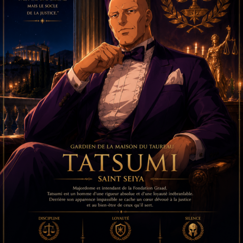 Tableau Métal Premium Tatsumi – Le Fidèle Majordome de la Fondation Graad Saint Seiya
