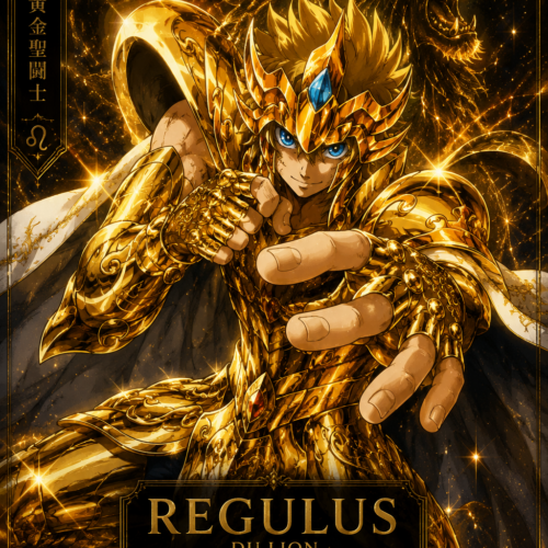Tableau Métal Regulus du Lion – Saint Seiya The Lost Canvas Chevalier d'Or du Lion Poploom