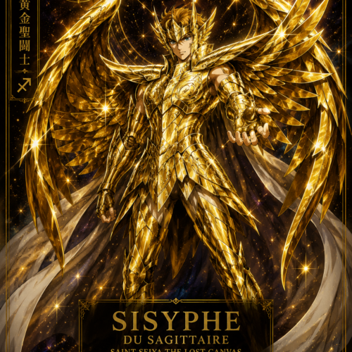 Tableau Métal Sisyphe du Sagittaire – Saint Seiya The Lost Canvas Chevalier d'Or du Sagittaire Poploom